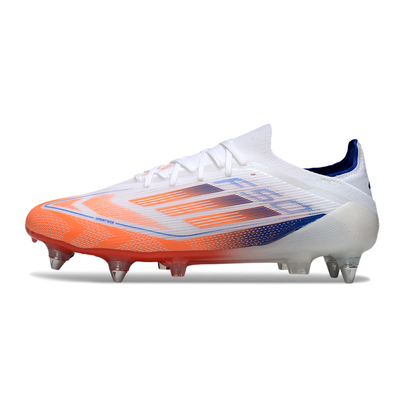 Chuteira Campo Adidas F50 Ponta de Aluminio Branco, Laranja e Azul