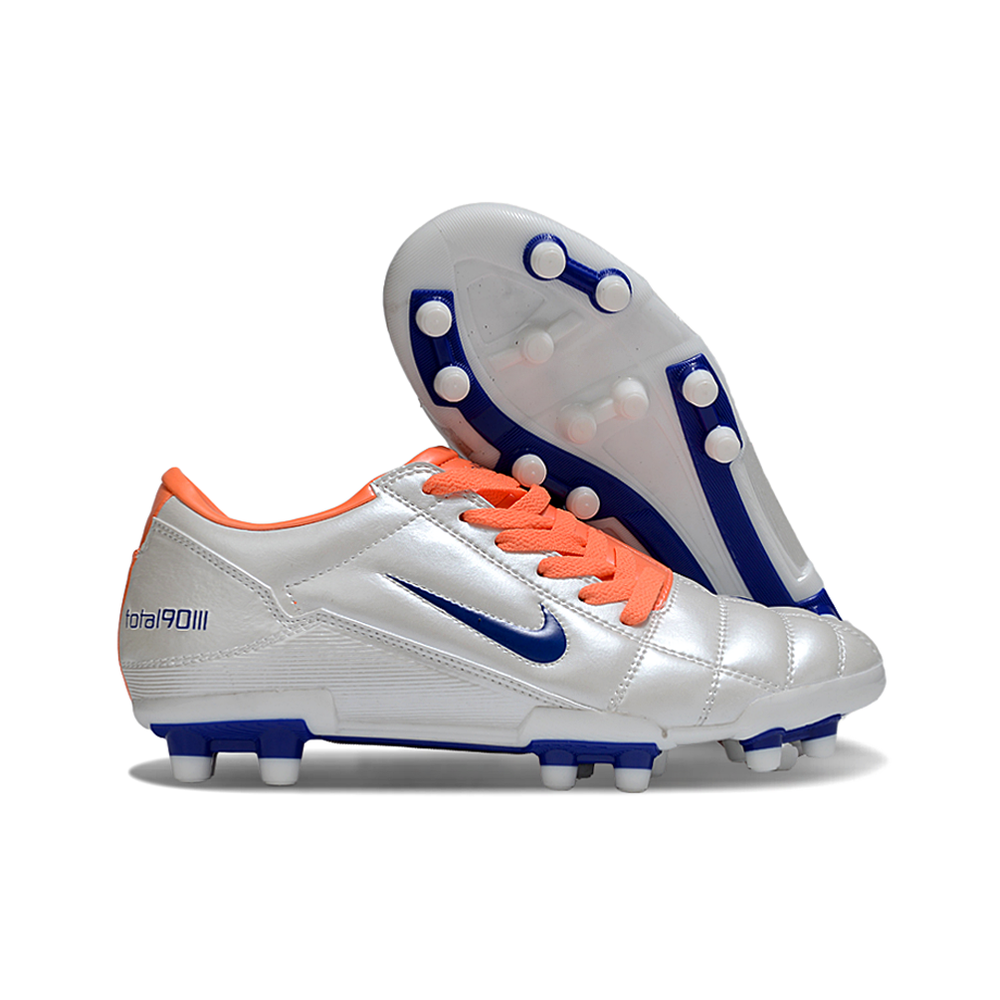 Chuteira Campo Nike Total 90 FG Branca, Laranja e Azul