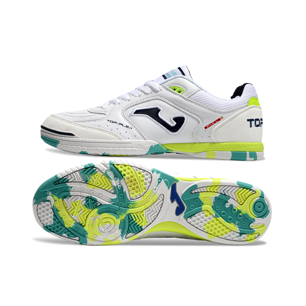 Chuteira Futsal Joma Top Flex Rebound IC Branca, Amarelo e Azul