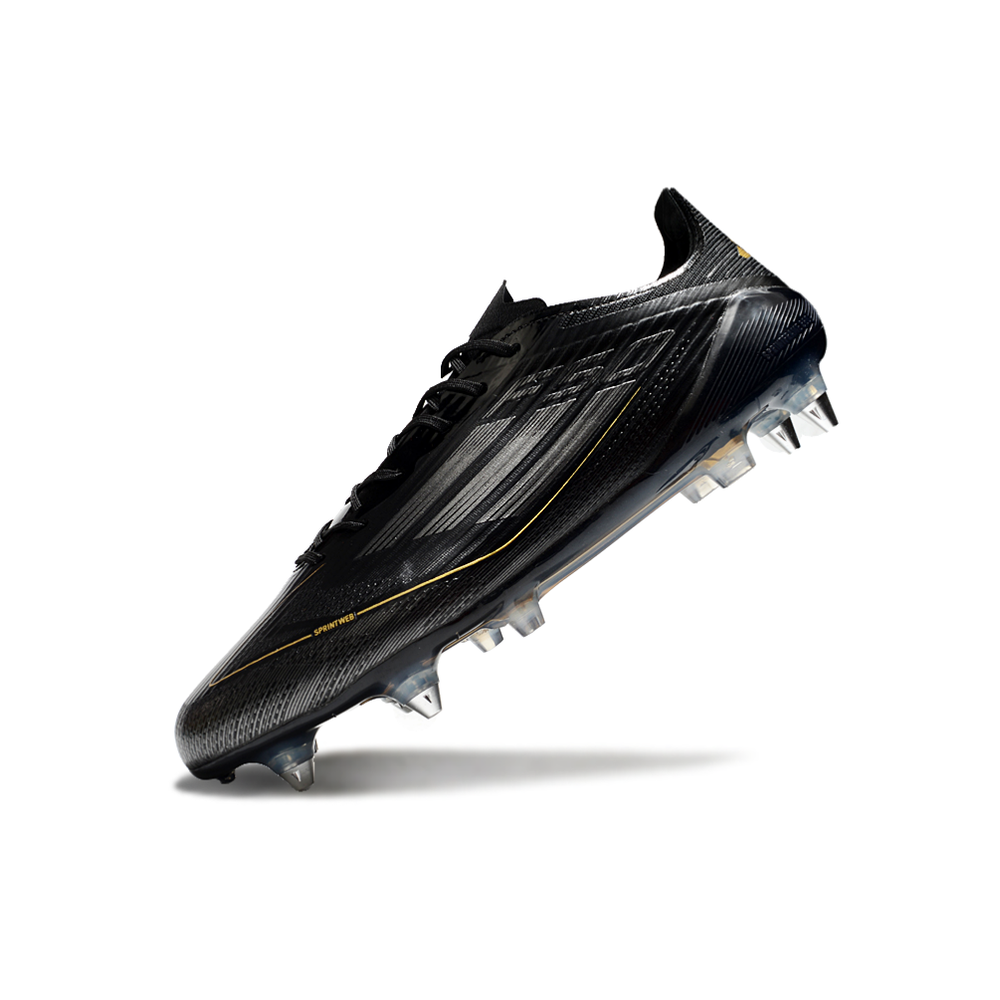 Chuteira Campo Adidas F50 Ponta de Aluminio Preta e Dourada 