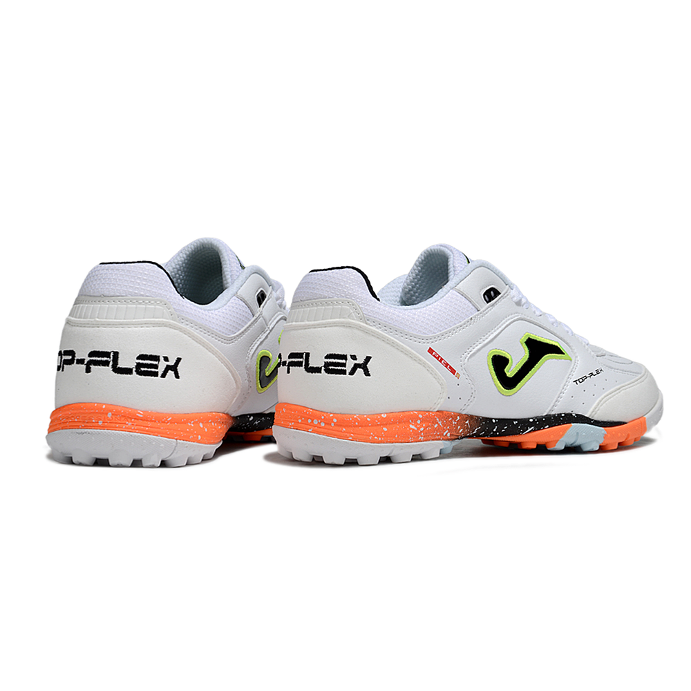 Chuteira Society Joma Top Flex TF Branco, Laranja e Verde