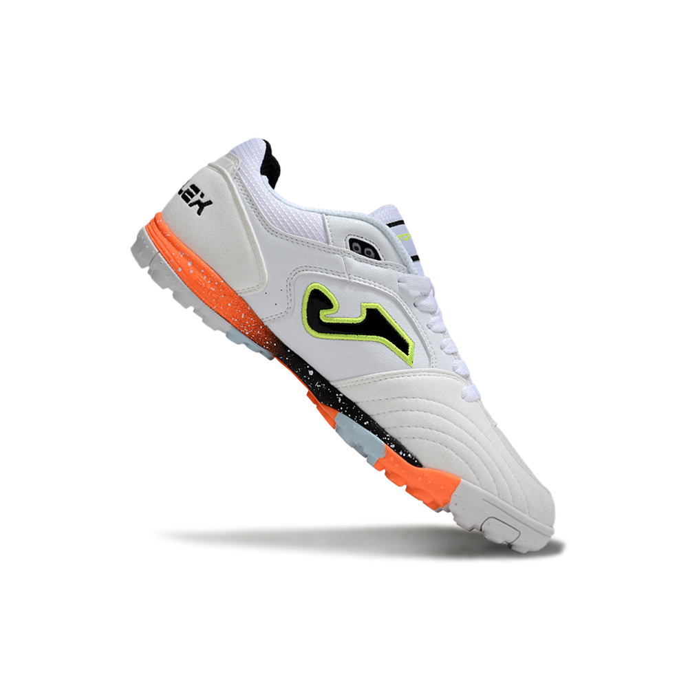 Chuteira Society Joma Top Flex TF Branco, Laranja e Verde