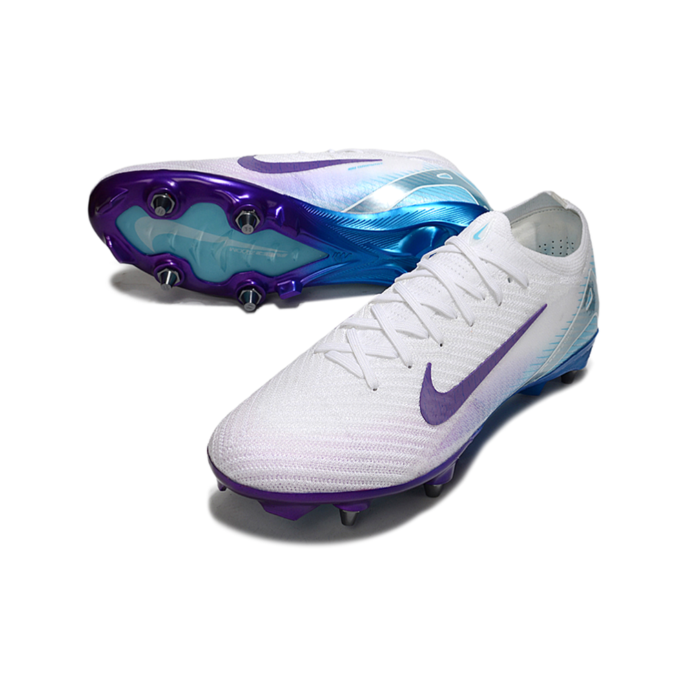 Chuteira Campo Nike Air Zoom Mercurial Vapor 16 Elite Trava Mista Branco, Roxo e Azul