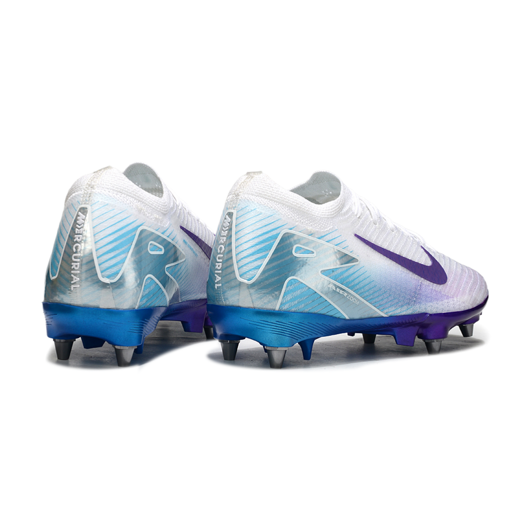 Chuteira Campo Nike Air Zoom Mercurial Vapor 16 Elite Trava Mista Branco, Roxo e Azul