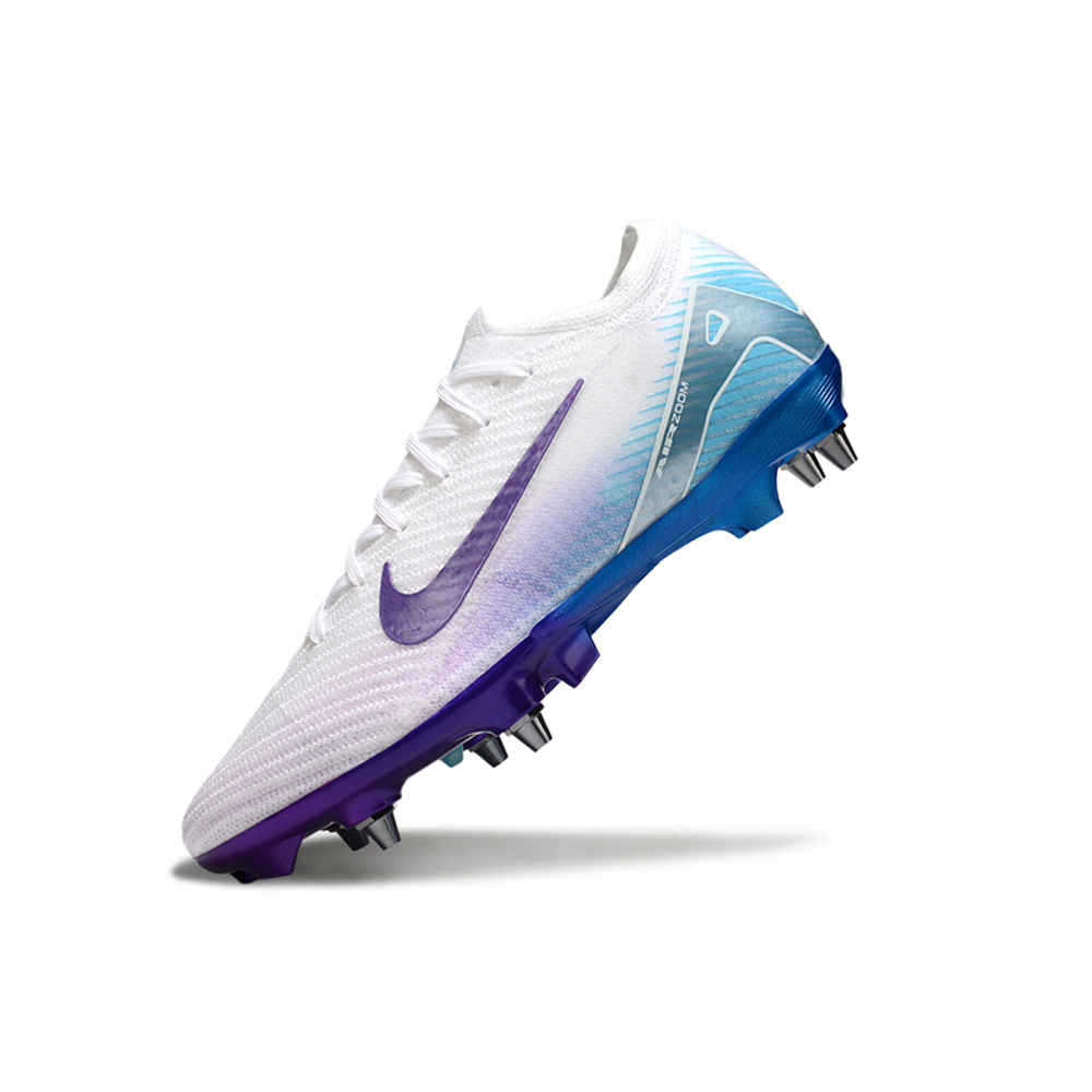 Chuteira Campo Nike Air Zoom Mercurial Vapor 16 Elite Trava Mista Branco, Roxo e Azul