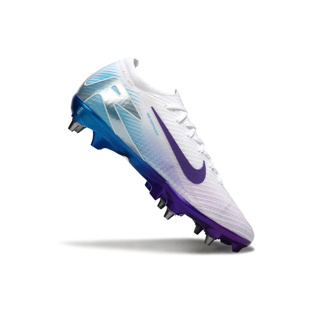 Chuteira Campo Nike Air Zoom Mercurial Vapor 16 Elite Trava Mista Branco, Roxo e Azul
