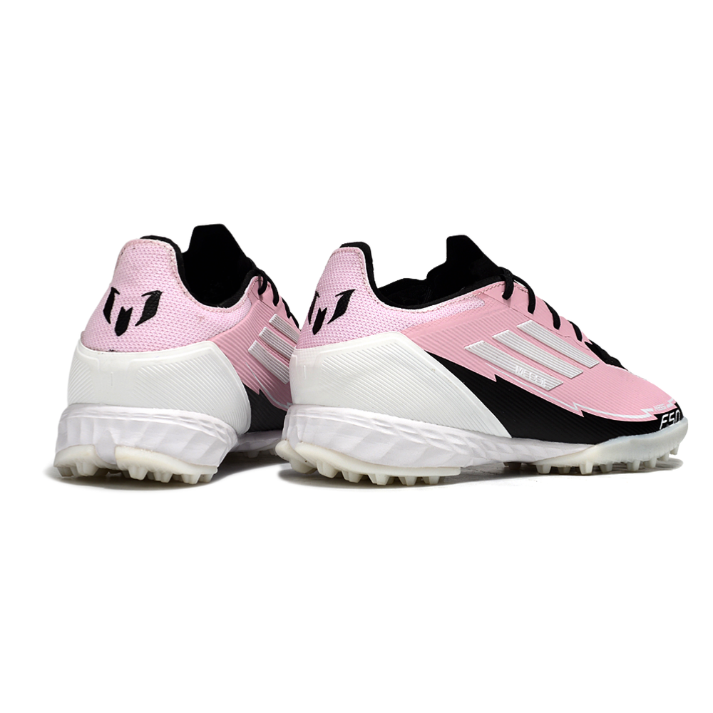 Chuteira Society Adidas F50 TF Rosa, Preto e Branco "Messi"
