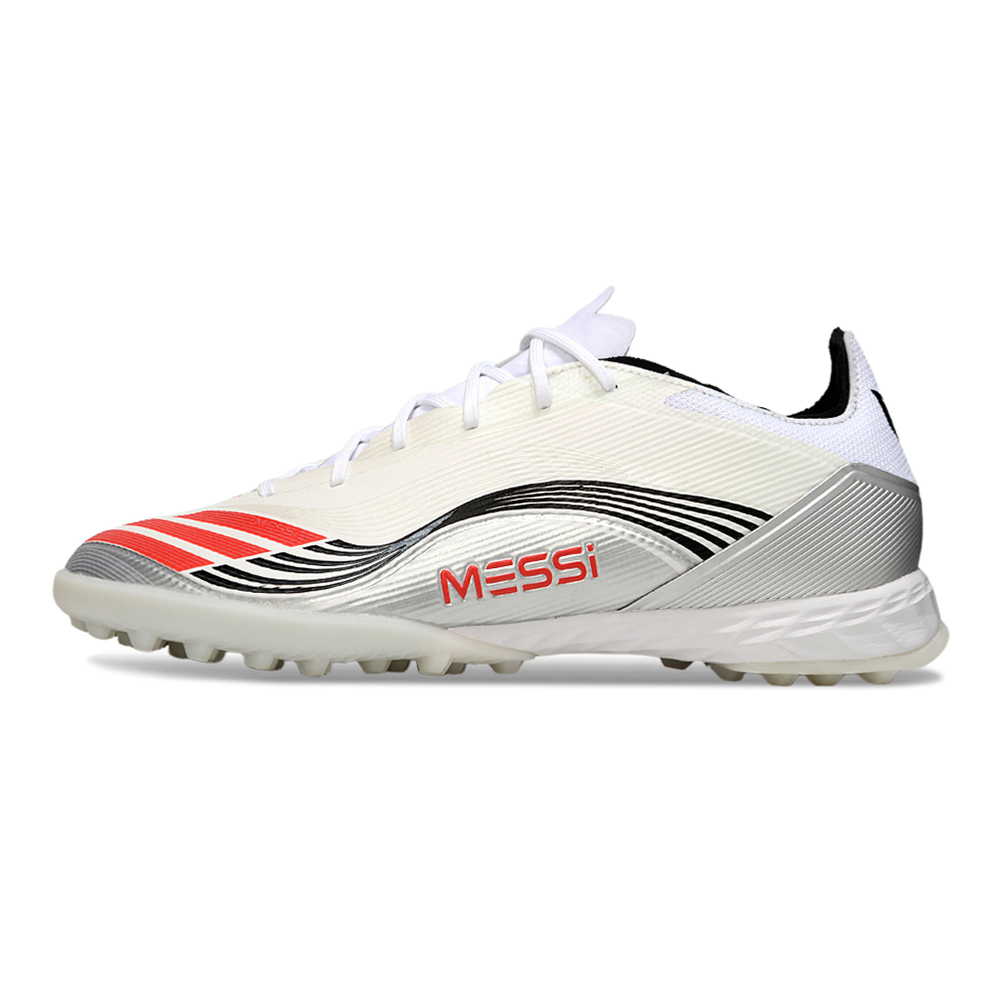 Chuteira Society Adidas F50 TF Branco, Preto e Vermelho