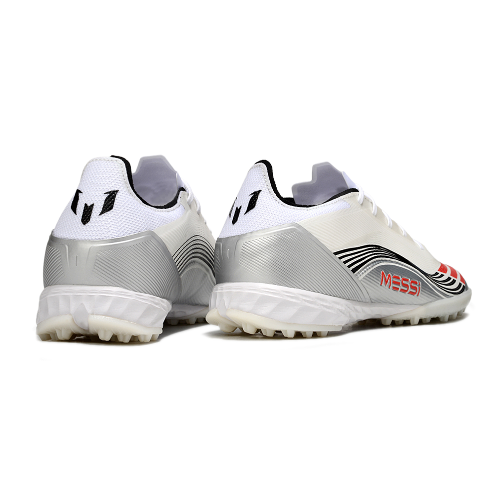 Chuteira Society Adidas F50 TF Branco, Preto e Vermelho