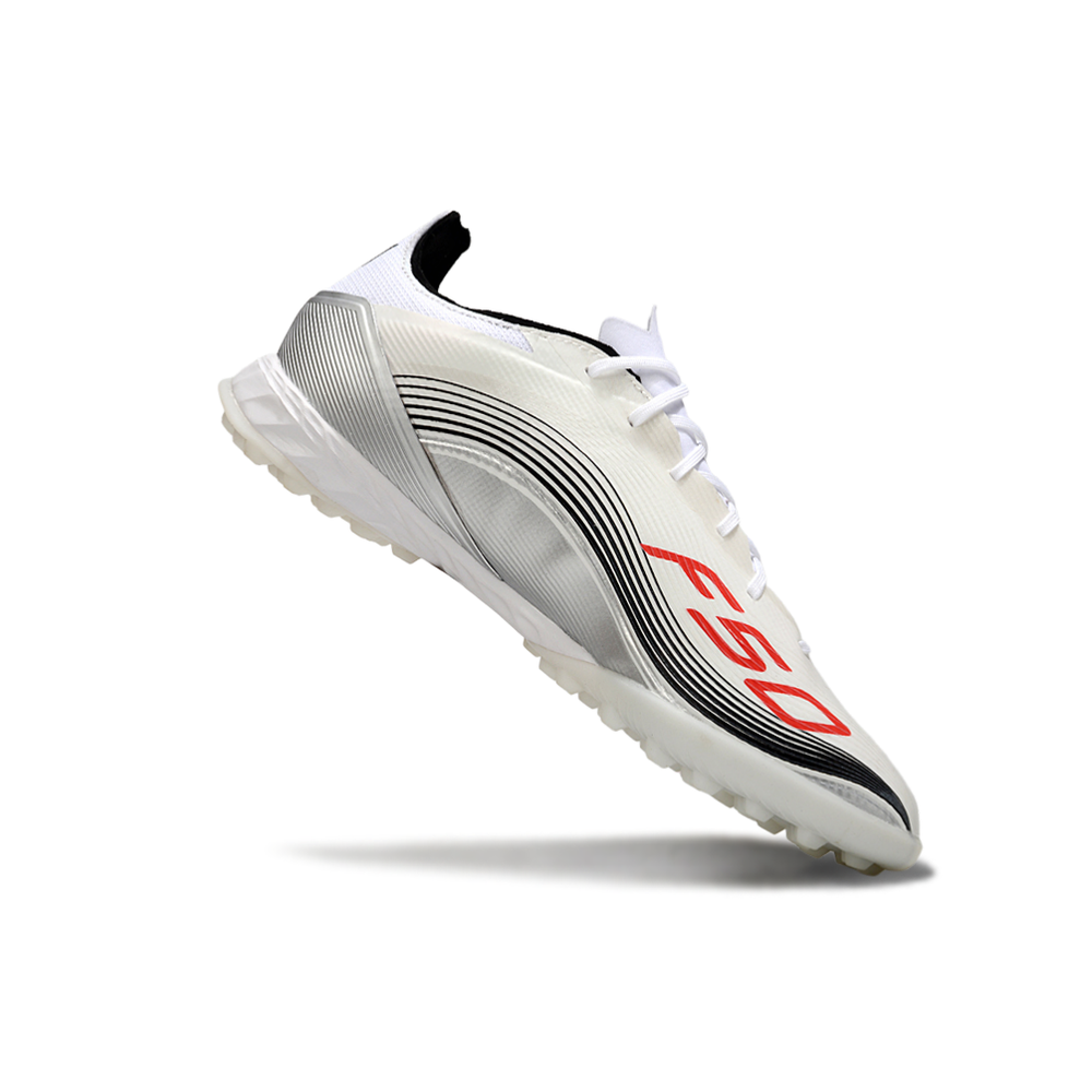 Chuteira Society Adidas F50 TF Branco, Preto e Vermelho