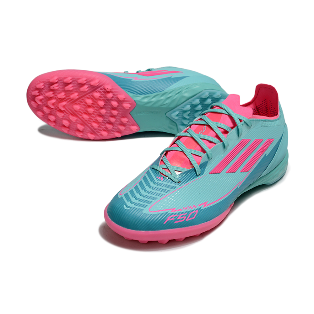 Chuteira Society Adidas F50 TF Rosa e Azul 