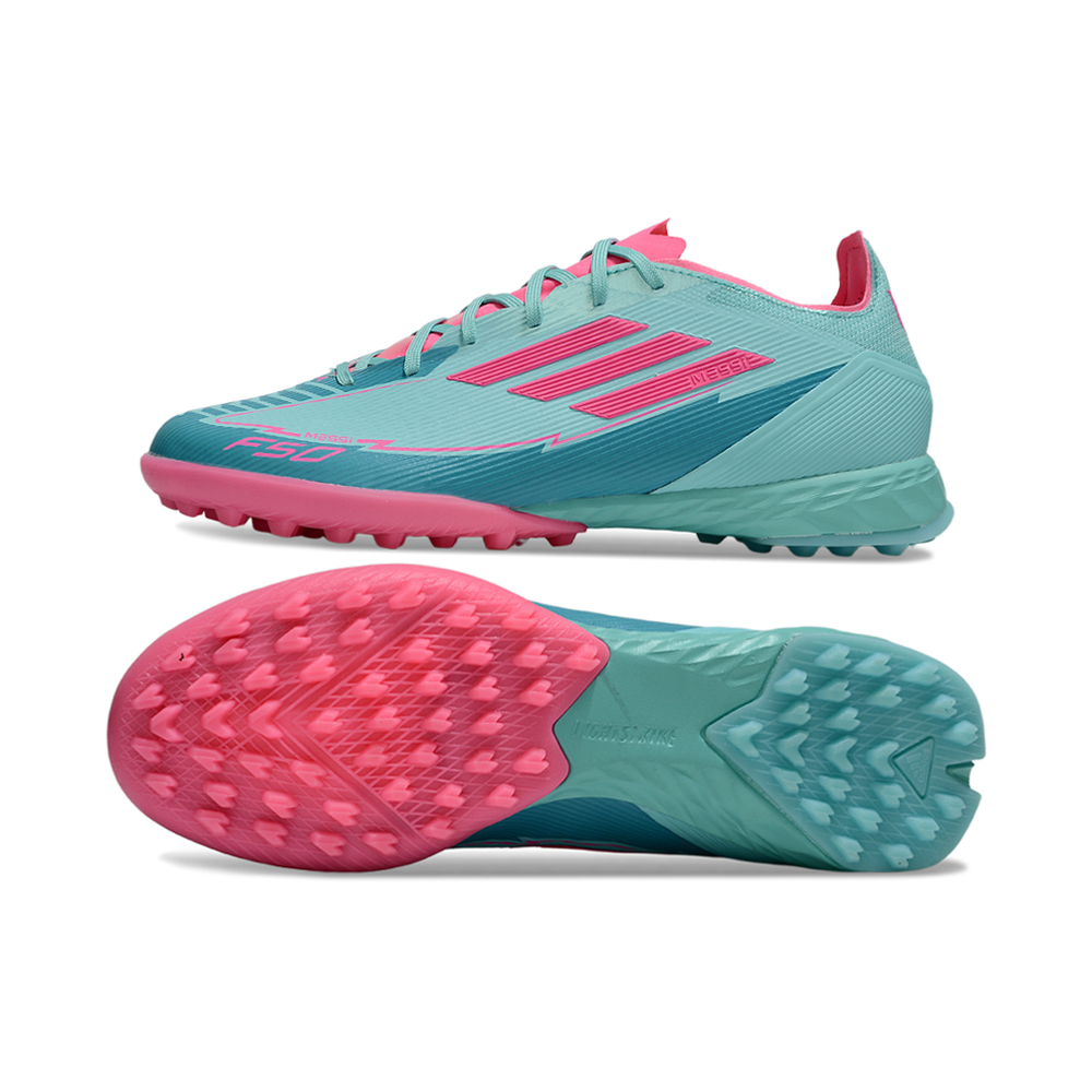 Chuteira Society Adidas F50 TF Rosa e Azul 