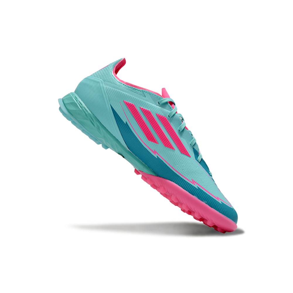 Chuteira Society Adidas F50 TF Rosa e Azul 