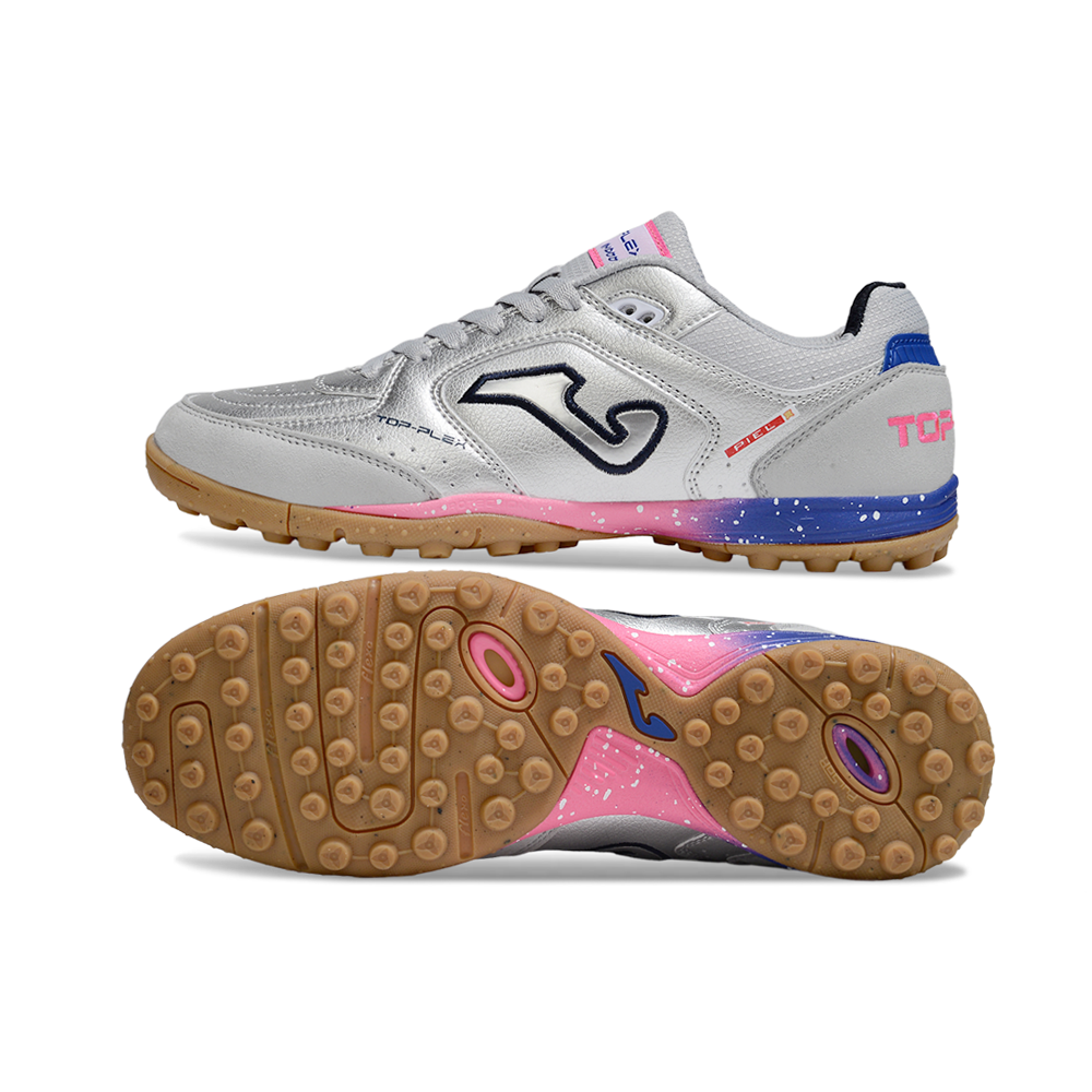Chuteira Society Joma Top Flex Prata, Rosa e Azul