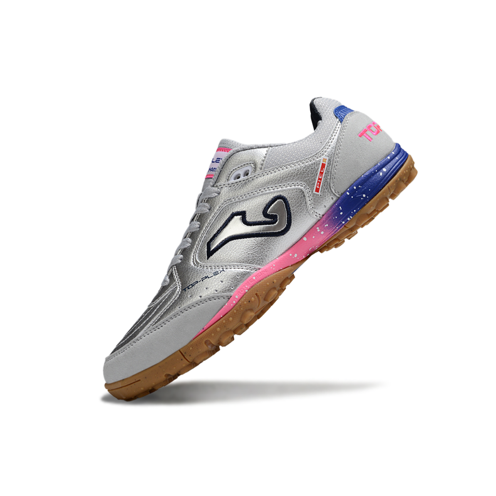 Chuteira Society Joma Top Flex Prata, Rosa e Azul