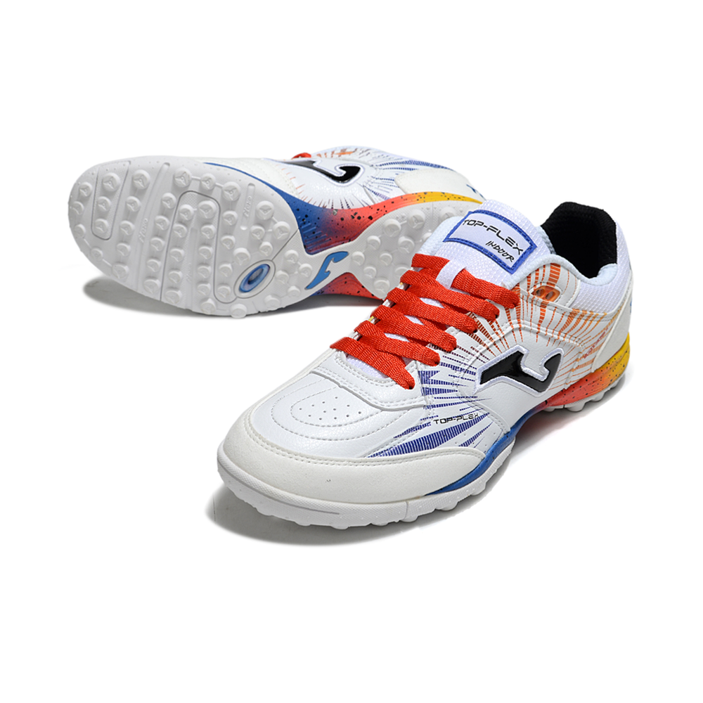 Chuteira Society Joma Top Flex TF Branco, Vermelho e Azul