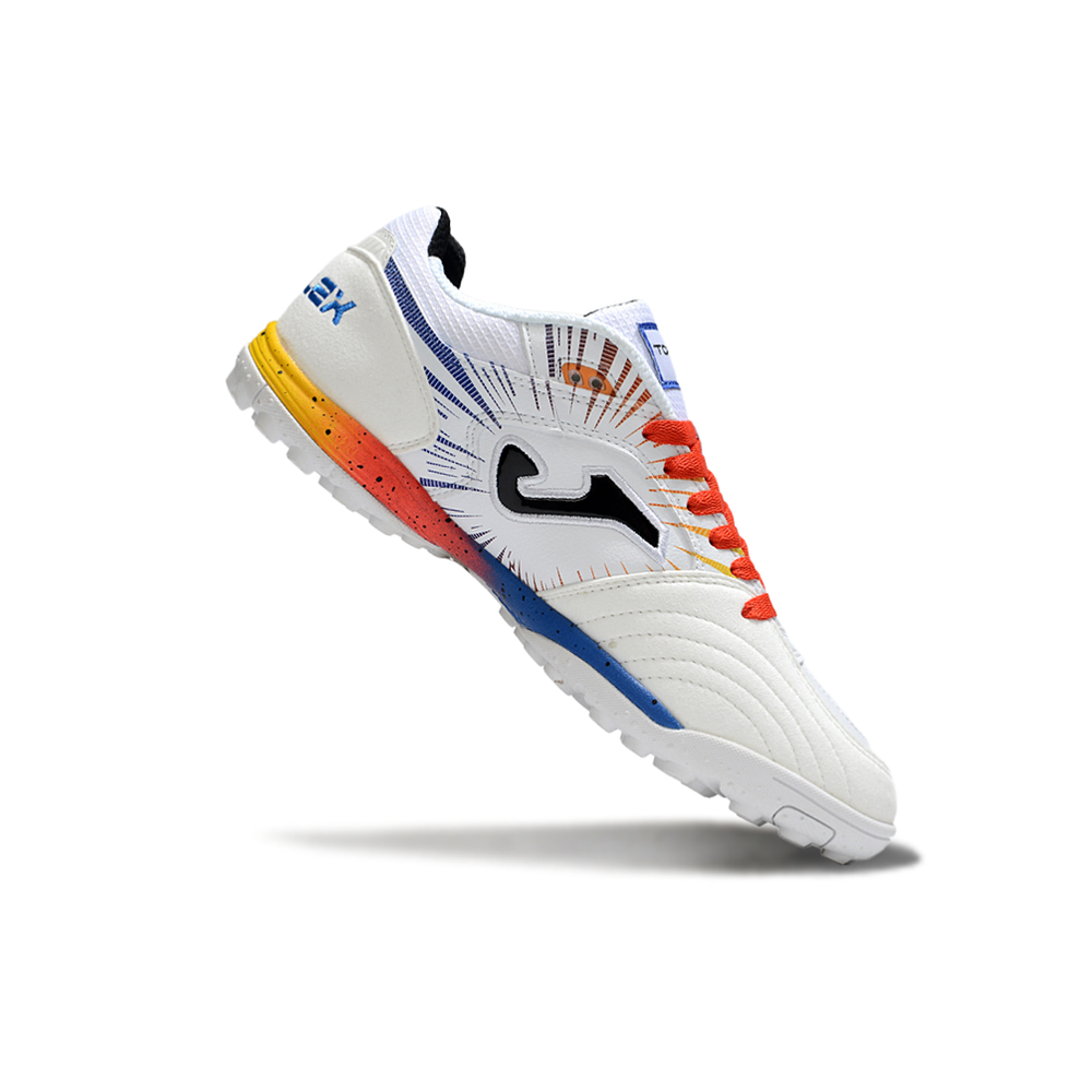 Chuteira Society Joma Top Flex TF Branco, Vermelho e Azul