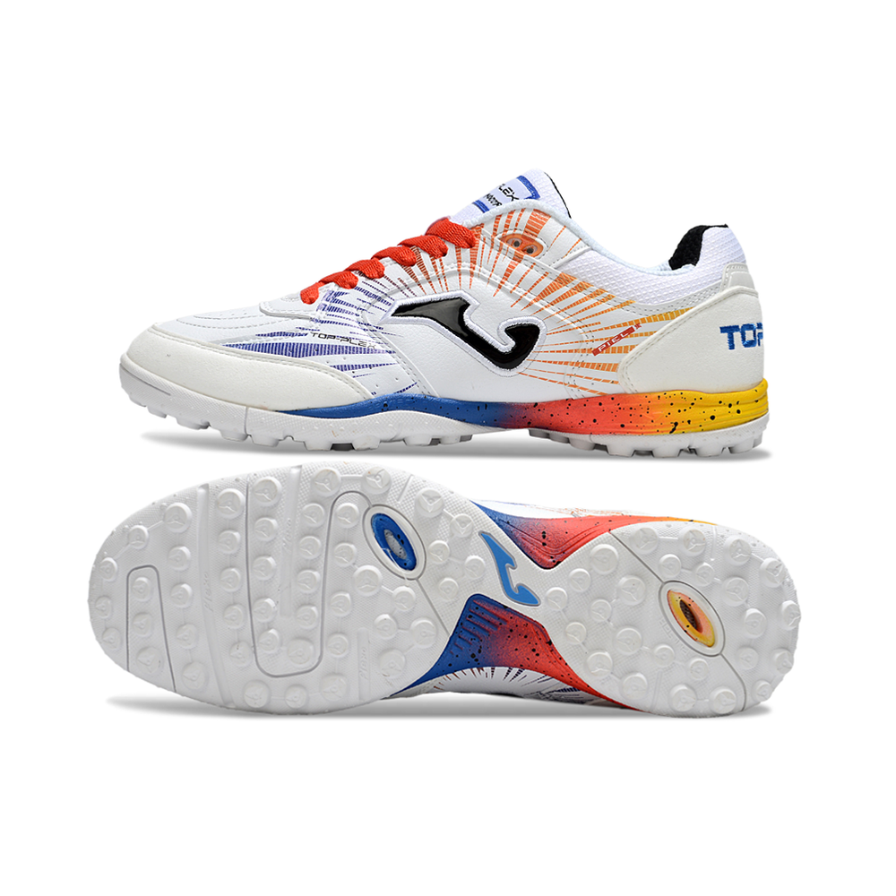 Chuteira Society Joma Top Flex TF Branco, Vermelho e Azul
