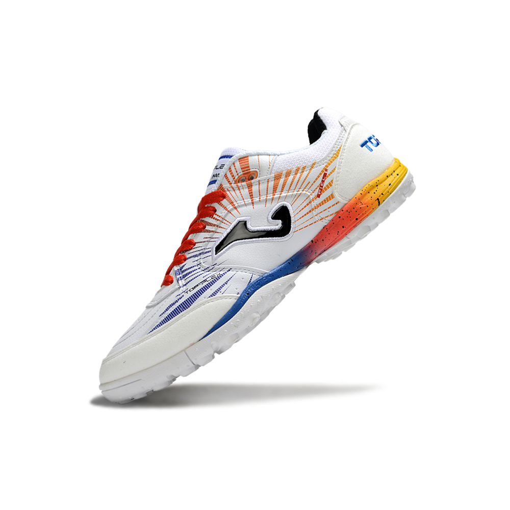 Chuteira Society Joma Top Flex TF Branco, Vermelho e Azul