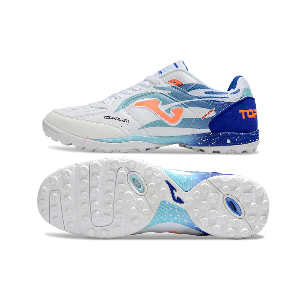 Chuteira Society Joma Top Flex TF Branco e Azul