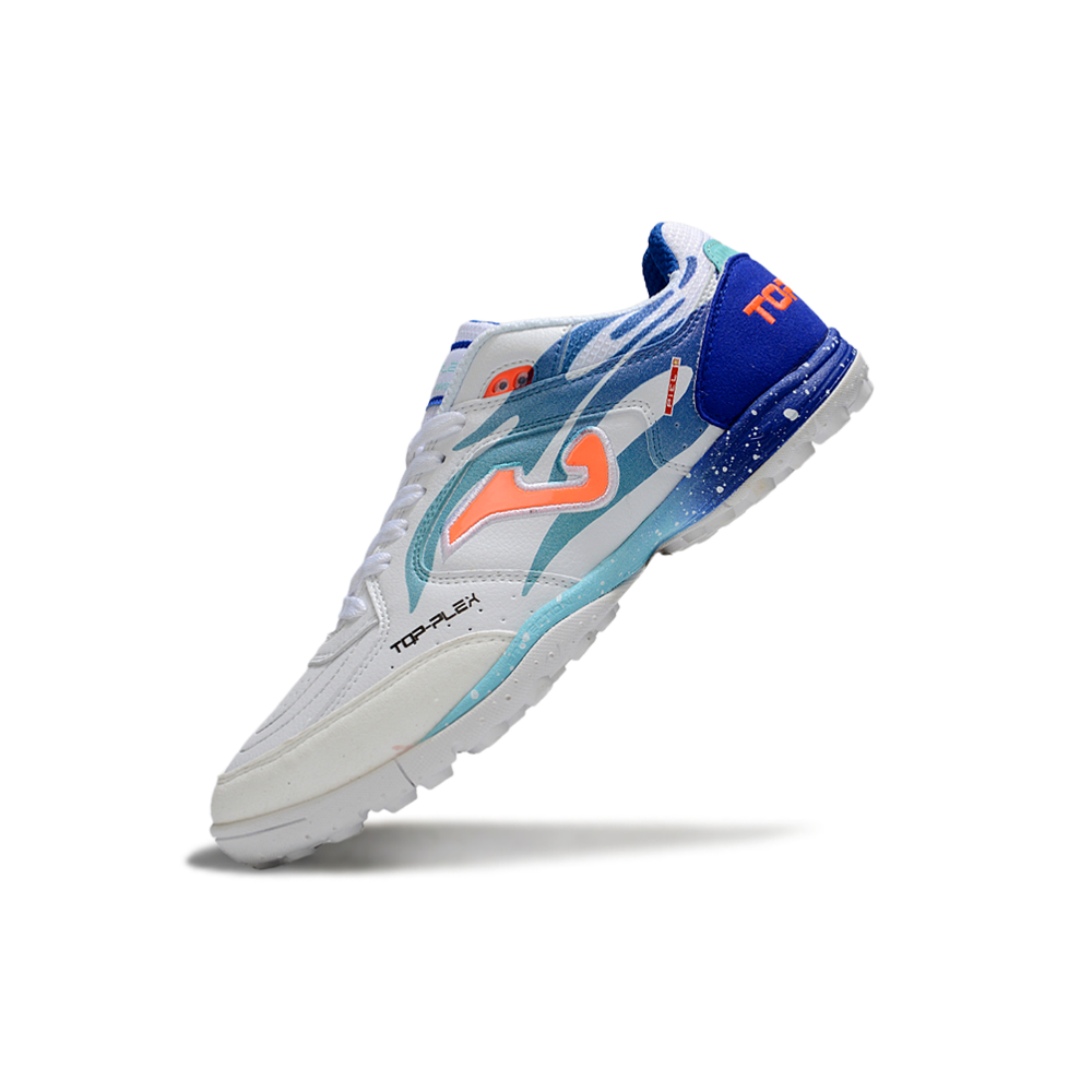 Chuteira Society Joma Top Flex TF Branco e Azul