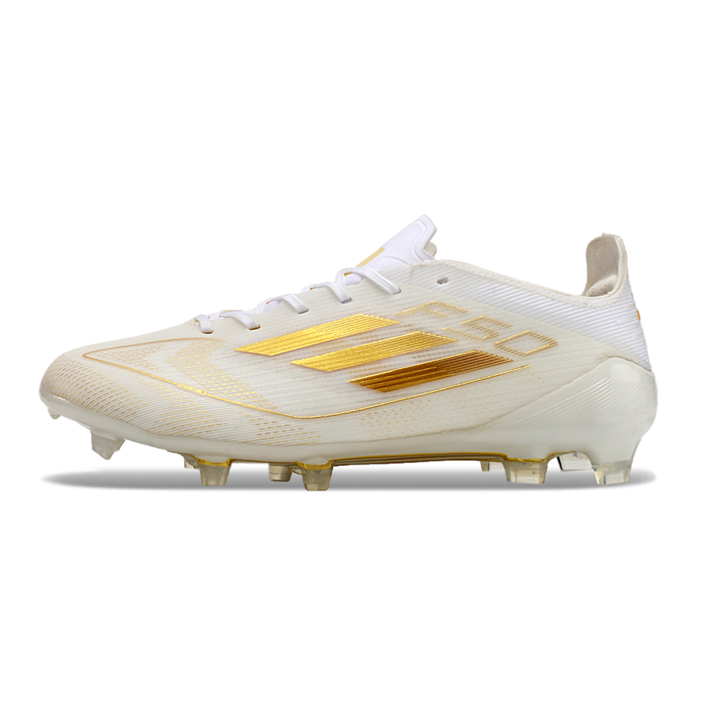Chuteira Infantil Campo Adidas F50 TF Branca e Dourada "Day Spark Pack"