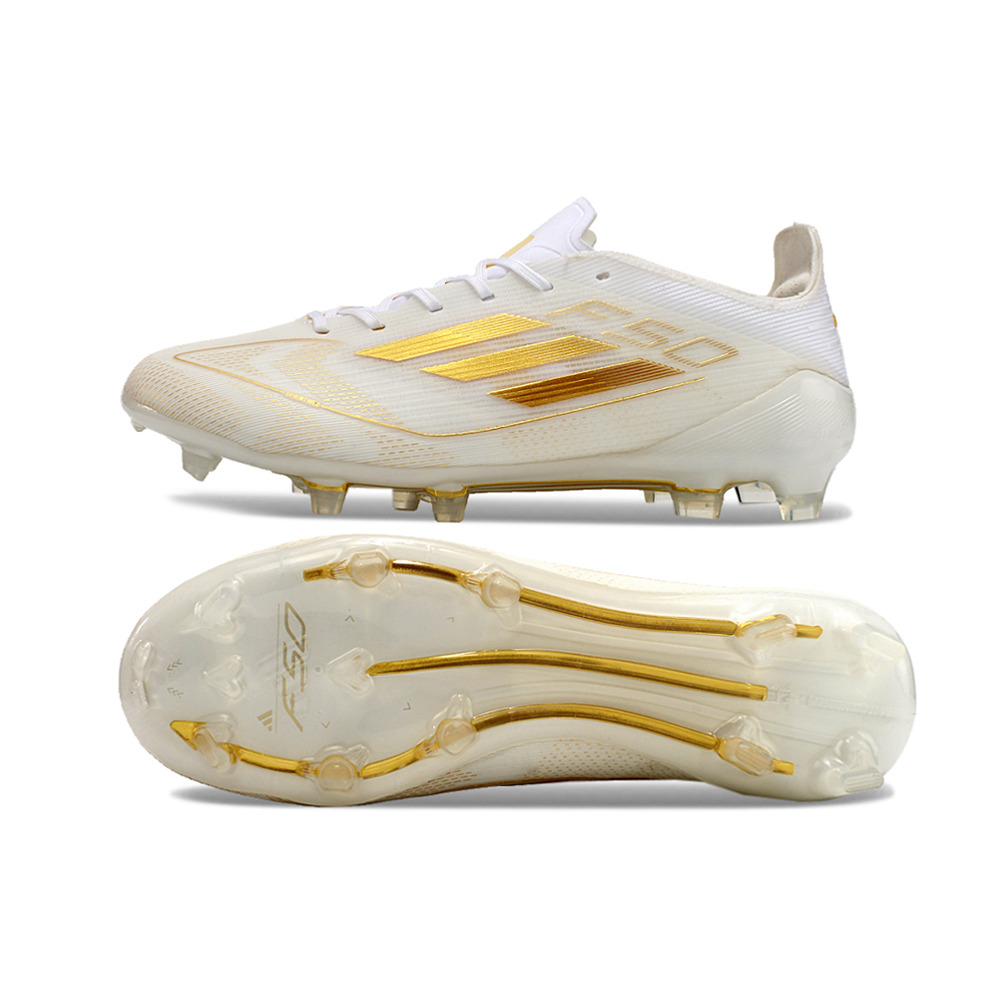 Chuteira Infantil Campo Adidas F50 TF Branca e Dourada "Day Spark Pack"