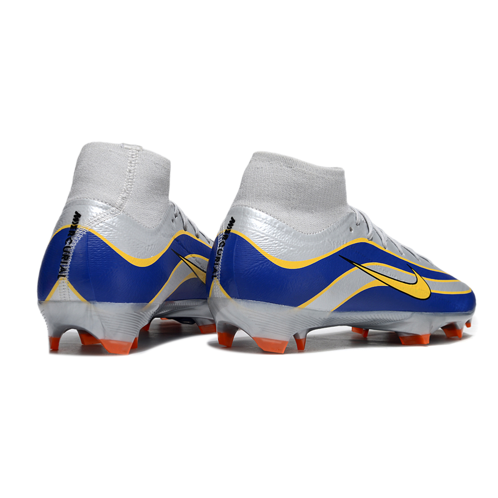 Chuteira Campo Nike Air Zoom Mercurial Surperfly 10 Elite FG Prata, Azul e Amarelo