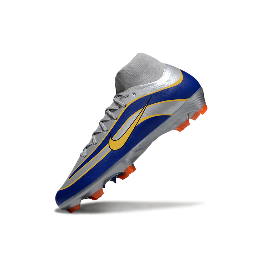 Chuteira Campo Nike Air Zoom Mercurial Surperfly 10 Elite FG Prata, Azul e Amarelo