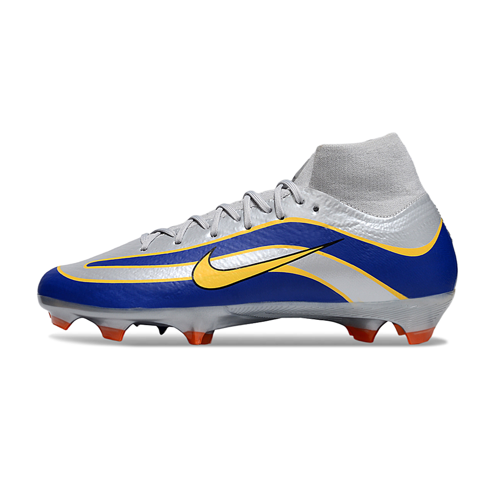 Chuteira Campo Nike Air Zoom Mercurial Surperfly 10 Elite FG Prata, Azul e Amarelo