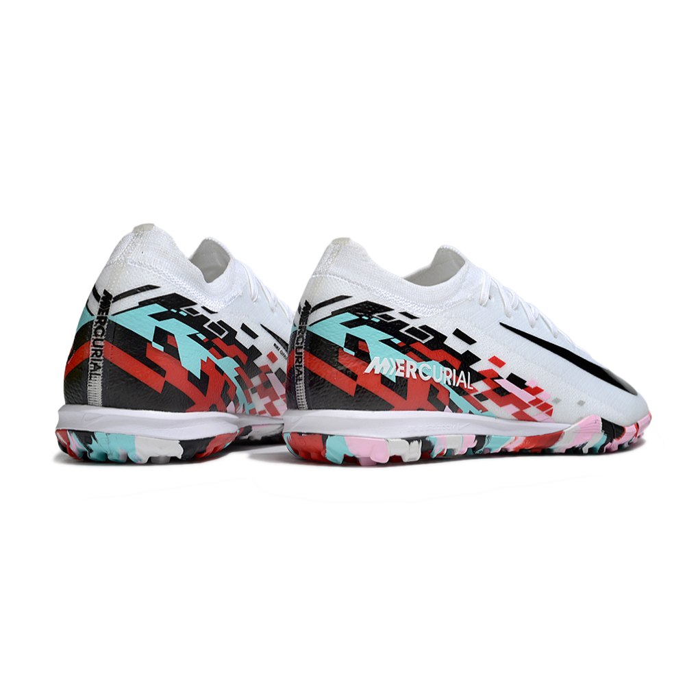 Chuteira Society Nike Air Zoom Mercurial Vapor 16 Elite TF Branco, Azul, Rosa, Vermelho e Preto