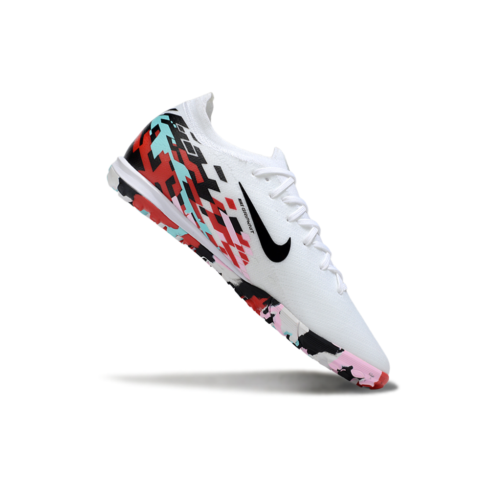 Chuteira Society Nike Air Zoom Mercurial Vapor 16 Elite TF Branco, Azul, Rosa, Vermelho e Preto