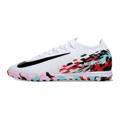 Chuteira Society Nike Air Zoom Mercurial Vapor 16 Elite TF Branco, Azul, Rosa, Vermelho e Preto