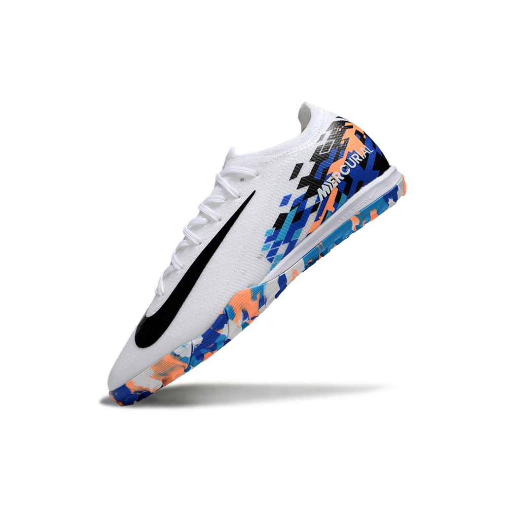 Chuteira Society Nike Air Zoom Mercurial Vapor 16 Elite TF Branco, Azul, Laranja e Preto