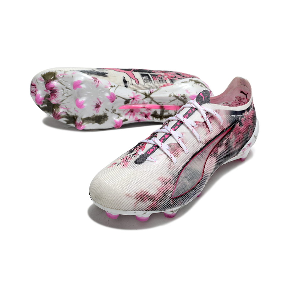 Chuteira Campo Puma Ultra 5 Ultimate FG Branco, Rosa e Preto