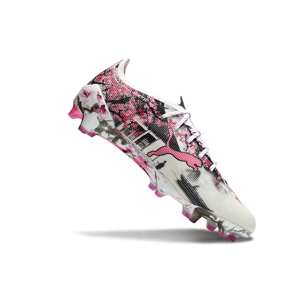 Chuteira Campo Puma Ultra 5 Ultimate FG Branco, Rosa e Preto