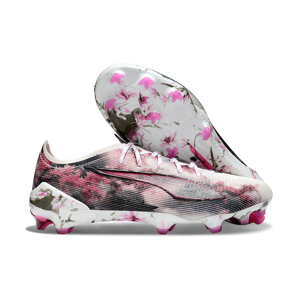 Chuteira Campo Puma Ultra 5 Ultimate FG Branco, Rosa e Preto