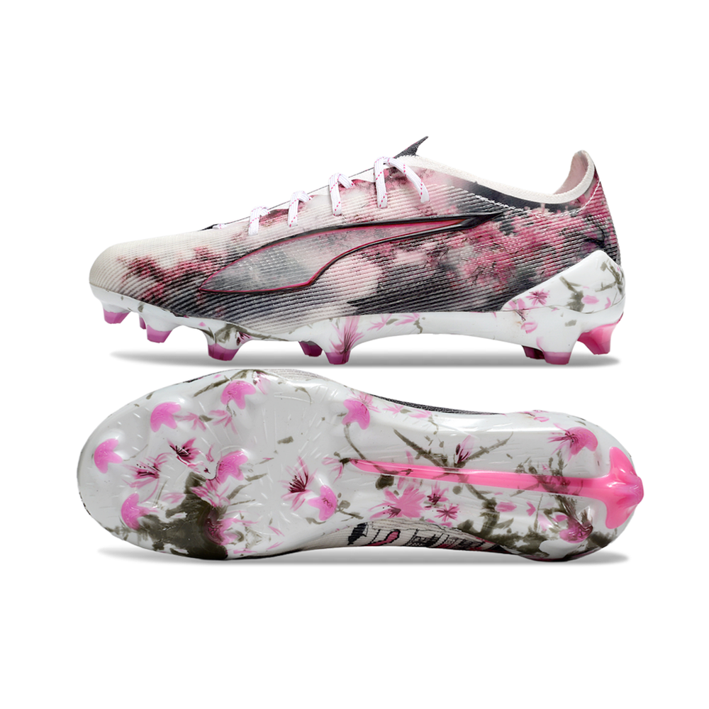 Chuteira Campo Puma Ultra 5 Ultimate FG Branco, Rosa e Preto
