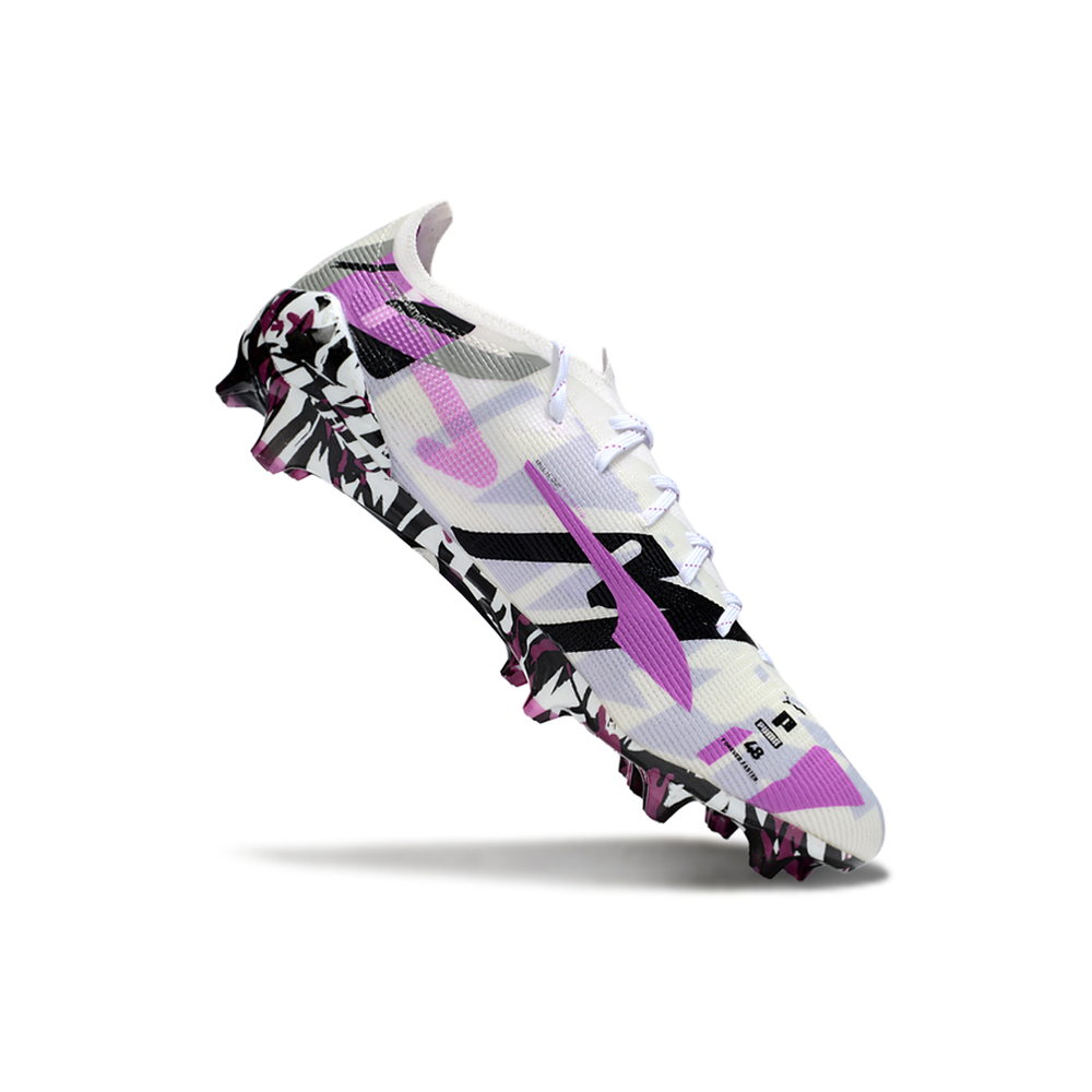 Chuteira Campo Puma Ultra 5 Ultimate FG Branco, Rosa e Preto