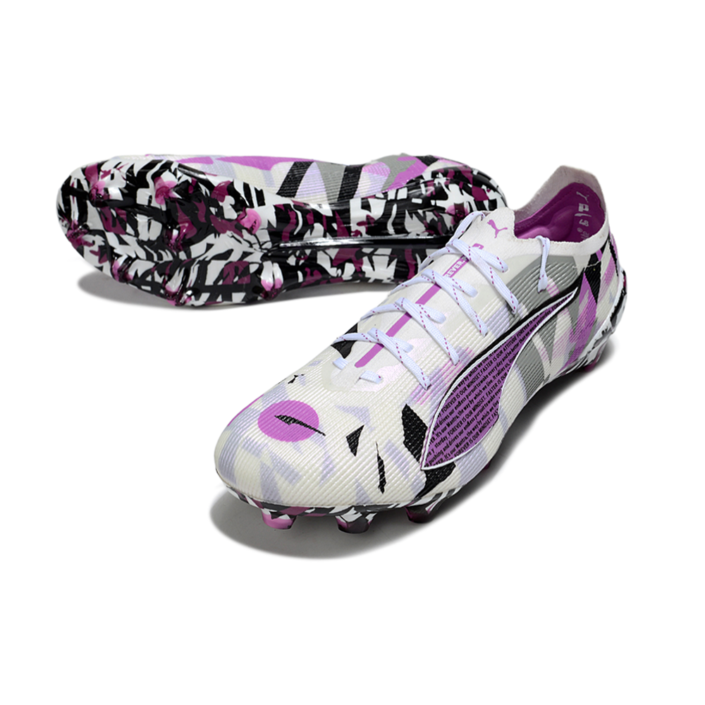 Chuteira Campo Puma Ultra 5 Ultimate FG Branco, Rosa e Preto