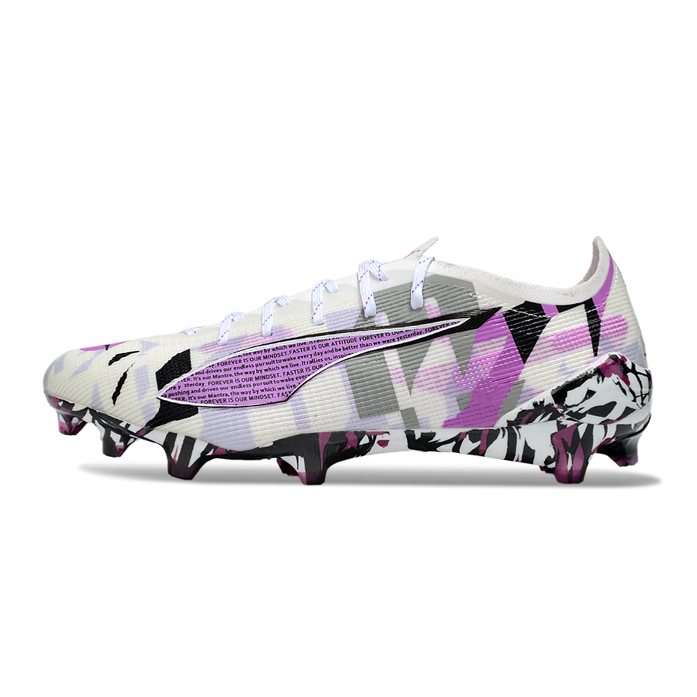 Chuteira Campo Puma Ultra 5 Ultimate FG Branco, Rosa e Preto