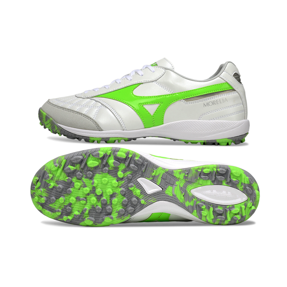 Chuteira Society Mizuno Morelia Neo 4 TF Branco e Verde