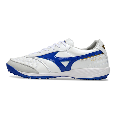 Chuteira Society Mizuno Morelia Neo 4 TF Branco e Azul