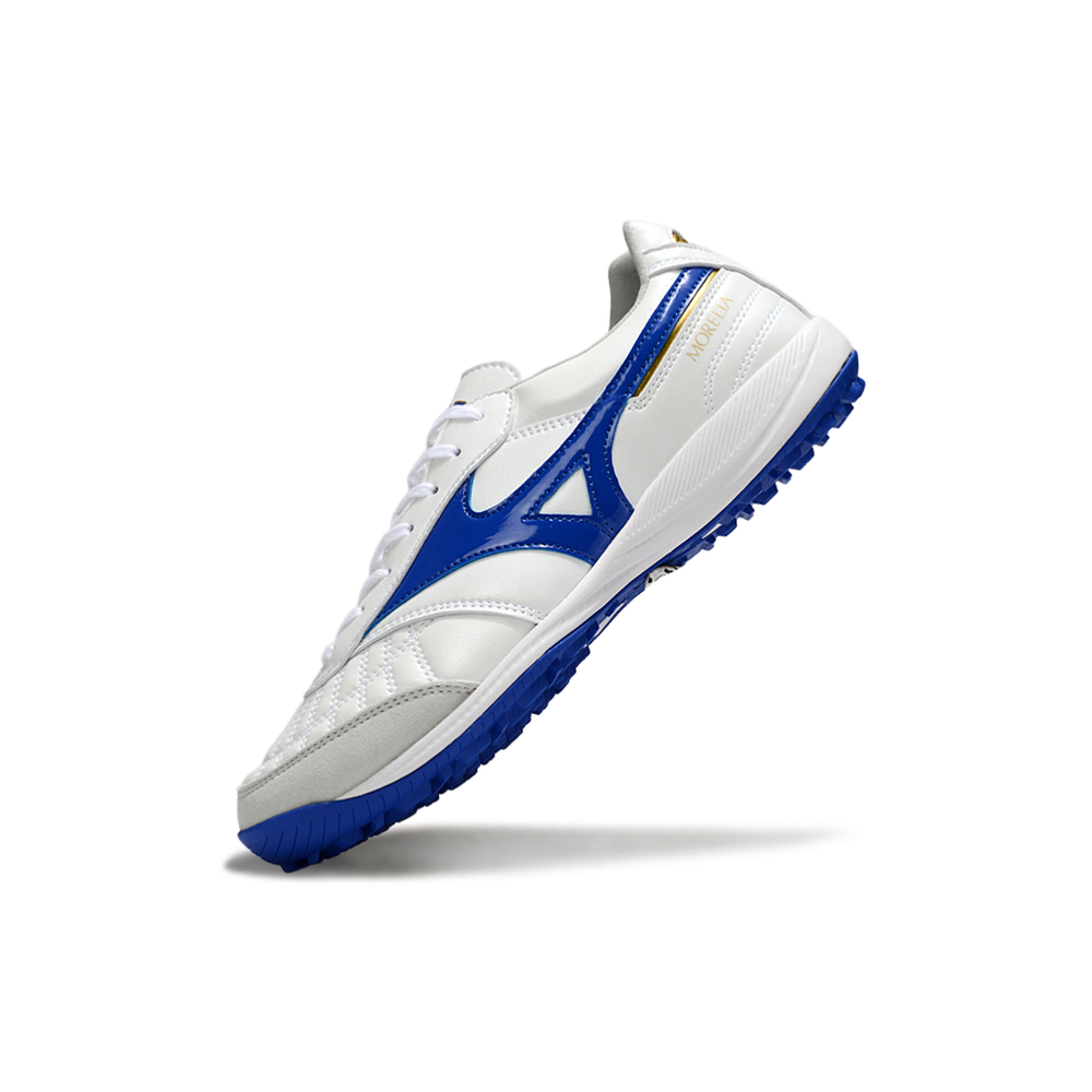 Chuteira Society Mizuno Morelia Neo 4 TF Branco e Azul