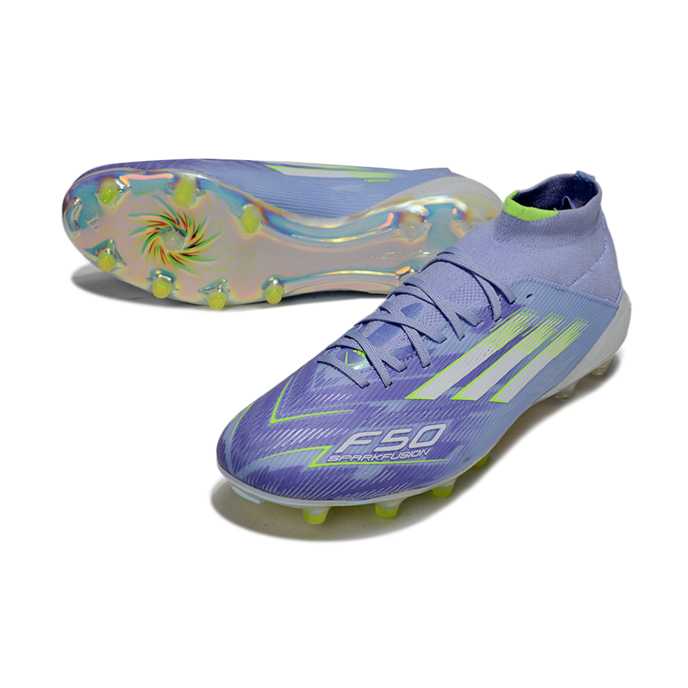 Chuteira Campo Adidas F50 Cano Médio FG Roxa e Azul