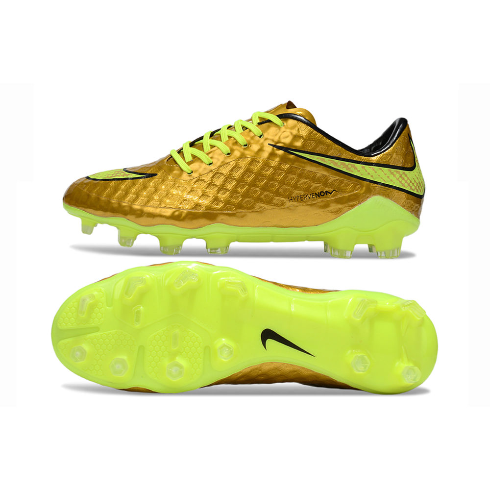 Chuteira Campo Nike Retrô Hypervenom Phantom I FG Dourado e Verde
