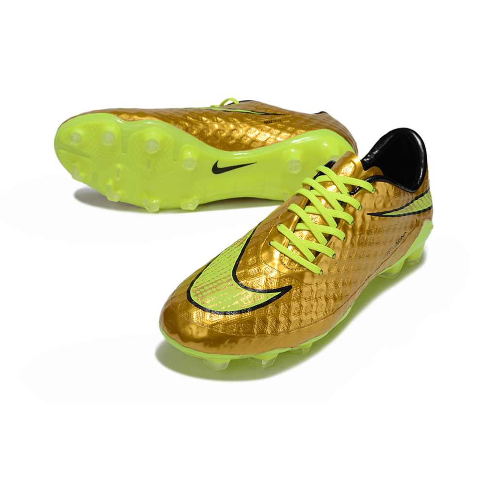 Chuteira Campo Nike Retrô Hypervenom Phantom I FG Dourado e Verde