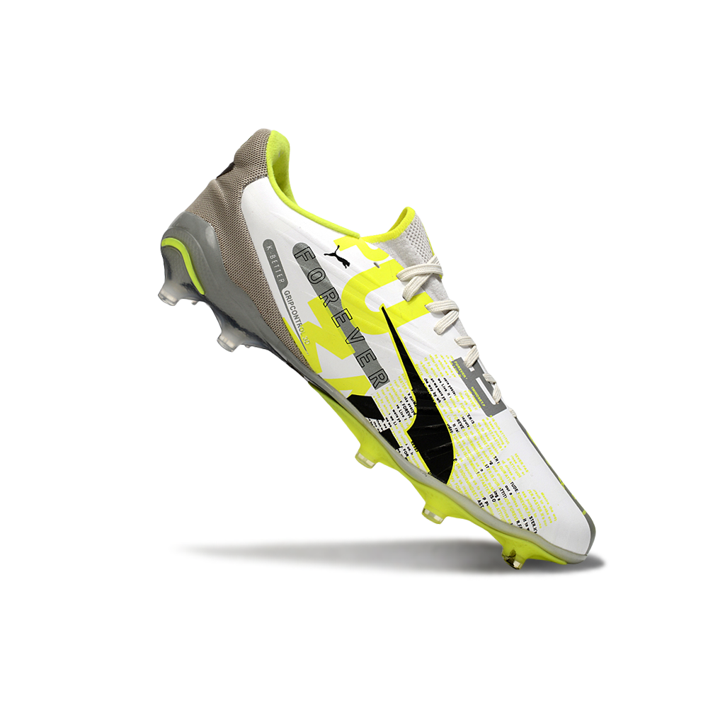 Chuteira Campo Puma King Ultimate FG ''Forever'' Prata e Amarelo
