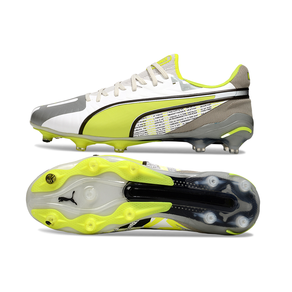 Chuteira Campo Puma King Ultimate FG ''Forever'' Prata e Amarelo