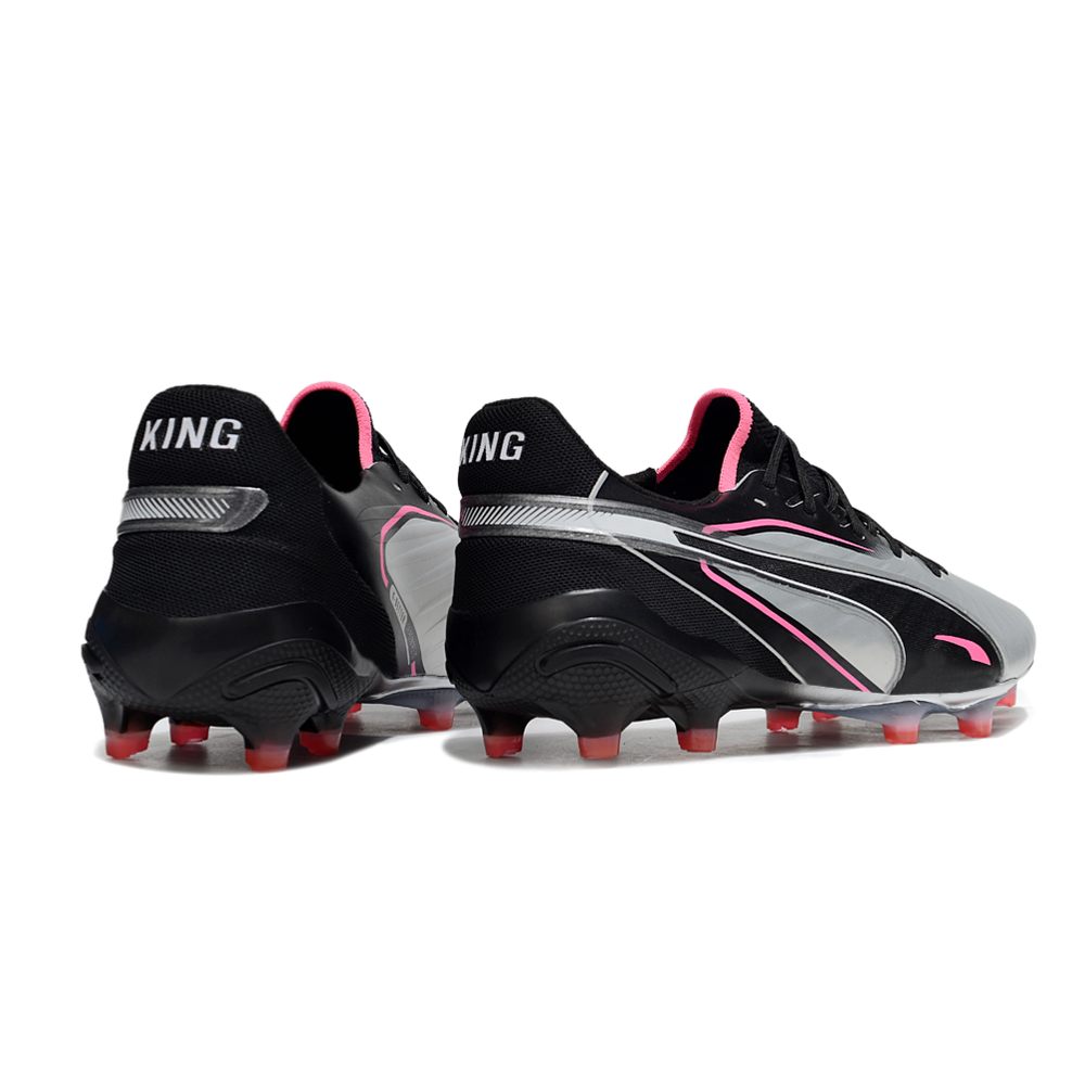 Chuteira Campo Puma King Ultimate FG Audacity Prata, Preto e Rosa